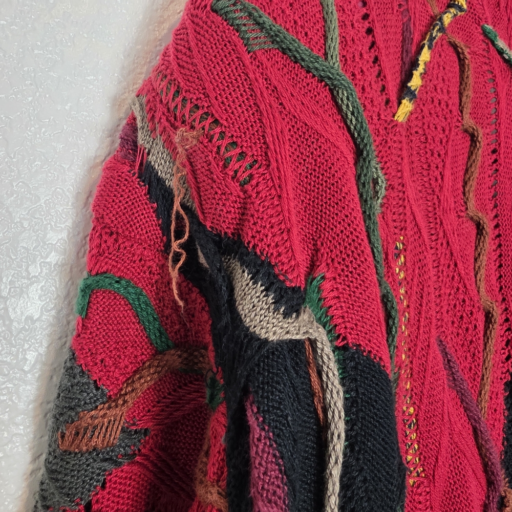 Coogi Sweater Vintage 3D Knit Cardigan Colorful Cosby 90s Australia Size Medium - Picture 11 of 12